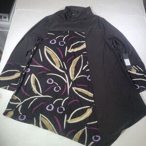 Liv By Habitat Clothes Women Black Abstract Floral Print Tunic Top Size M